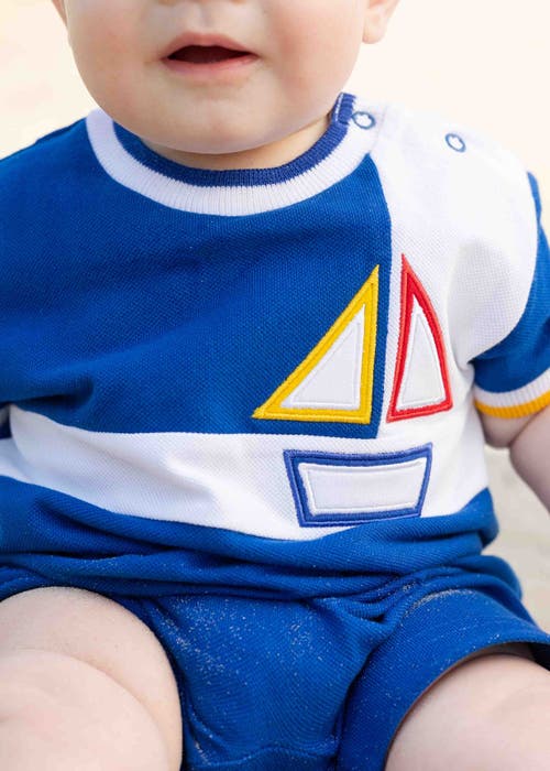 Florence Eiseman Pique Knit Shortall With Sailboat In Blue