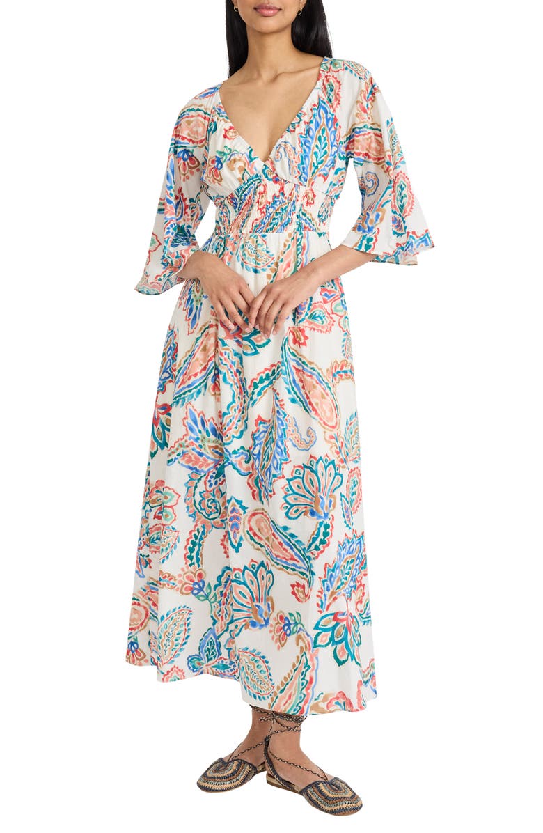 The Good Journey Floral Cutout Midi Dress, Main, color, Ivory/ Hot Coral