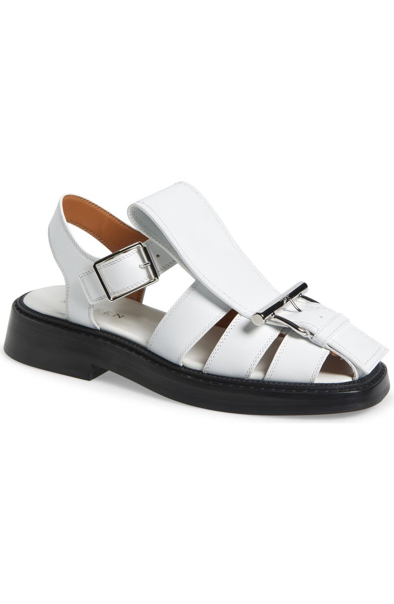 McQueen T-Bar Fisherman Sandal, Main, color, White/ Silver