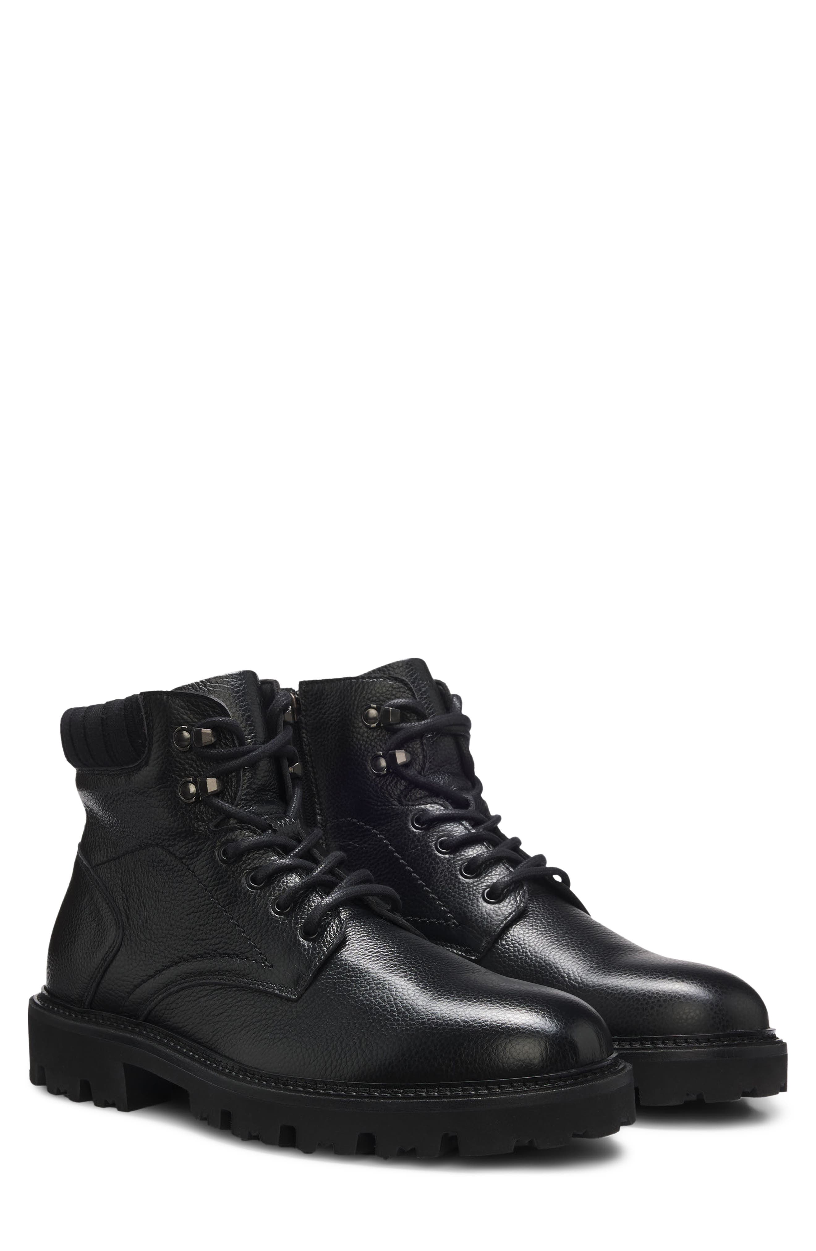 Julio Lugged Moc Toe Leather Boot, Main, color, BLK