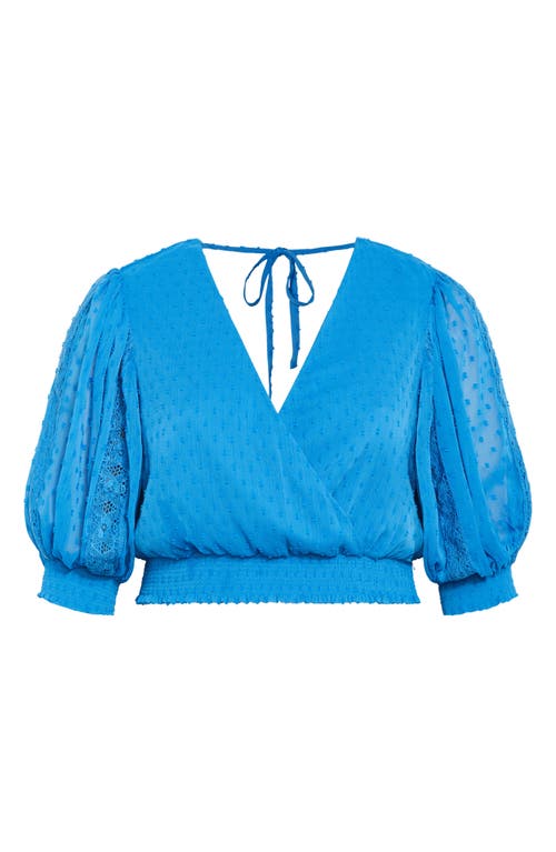 City Chic Dee Swiss Dot Tie Back Crop Top In Blue