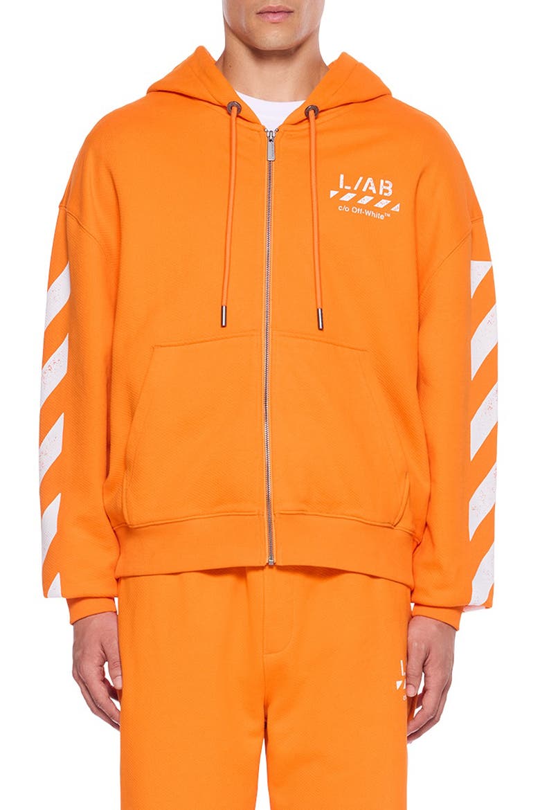 Diagonal Stripe Logo Cotton French Terry Zip Graphic Hoodie, Main, color, ORANGE TIGER