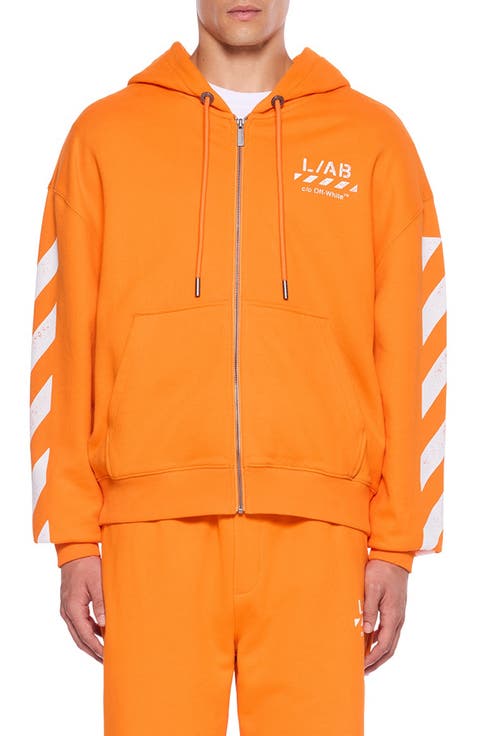 Diagonal Stripe Logo Cotton French Terry Zip Graphic Hoodie