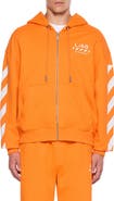 L/AB OFF-WHITE Diagonal Stripe Logo Cotton French Terry Zip Graphic Hoodie