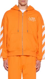 L/AB OFF-WHITE Diagonal Stripe Logo Cotton French Terry Zip Graphic Hoodie