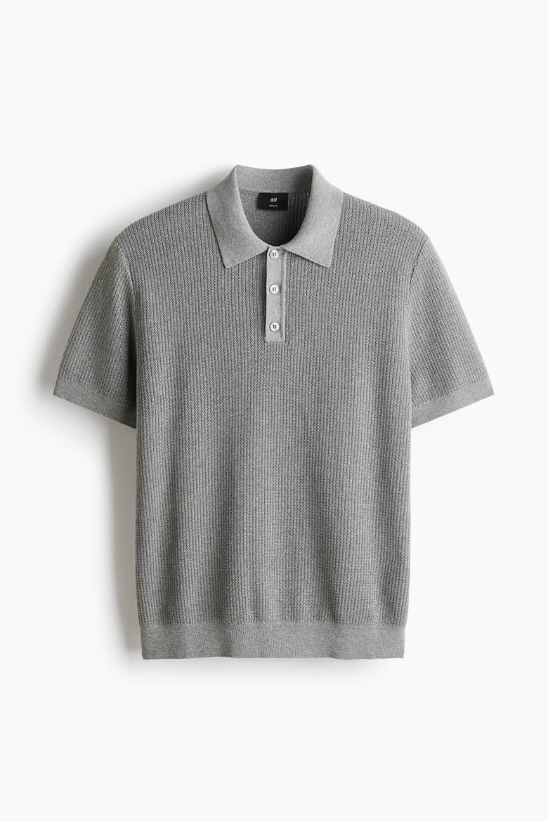 Regular-fit Knit Polo Shirt, Alternate, color, Gray melange