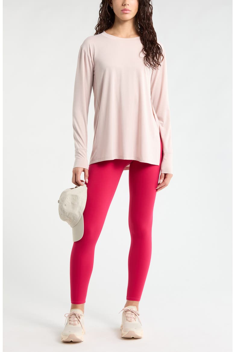 Long Sleeve Split Hem T-Shirt, Alternate, color, PINK HUSH