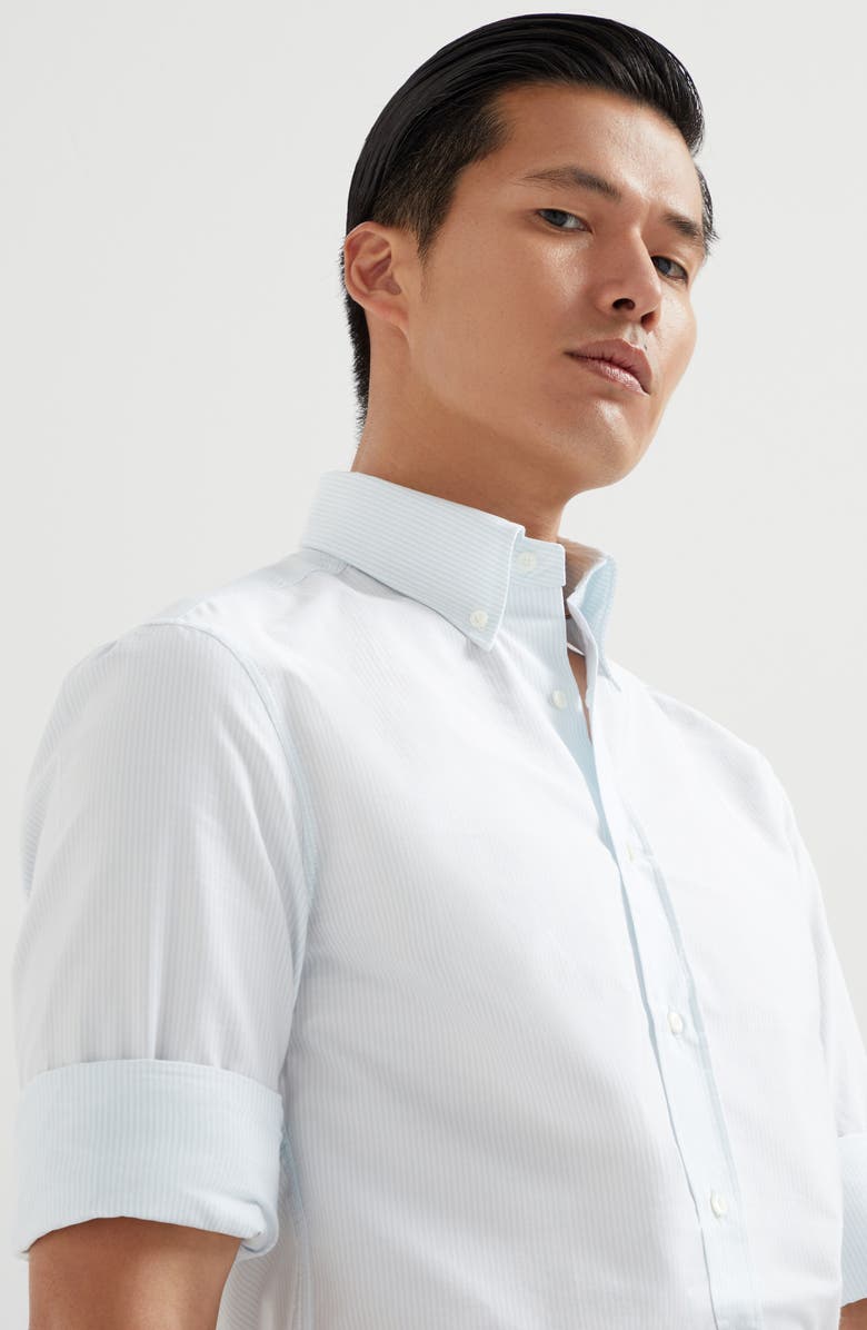 Brunello Cucinelli Striped poplin shirt, Alternate, color, 