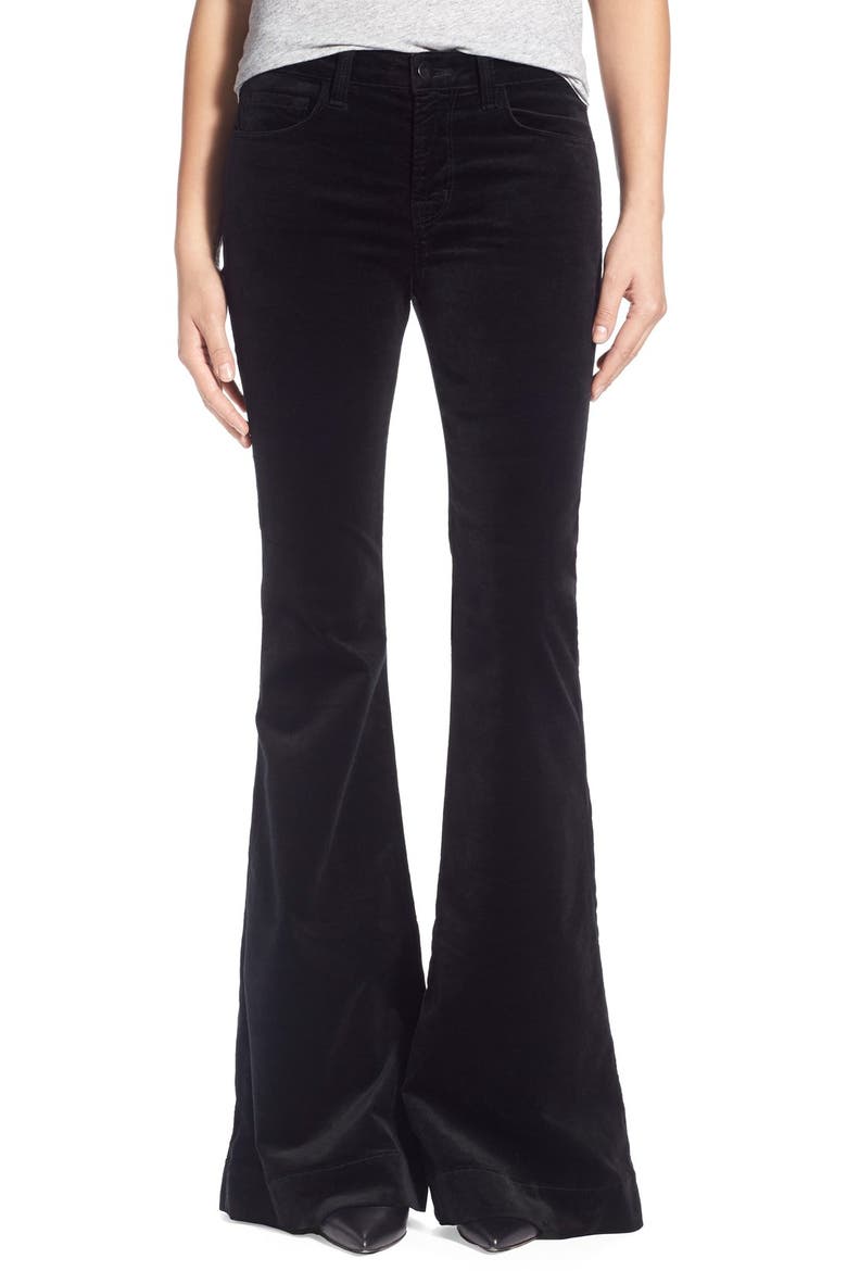 'Bella' Kick Flare Pants, Main, color, BLACK VELVETEEN