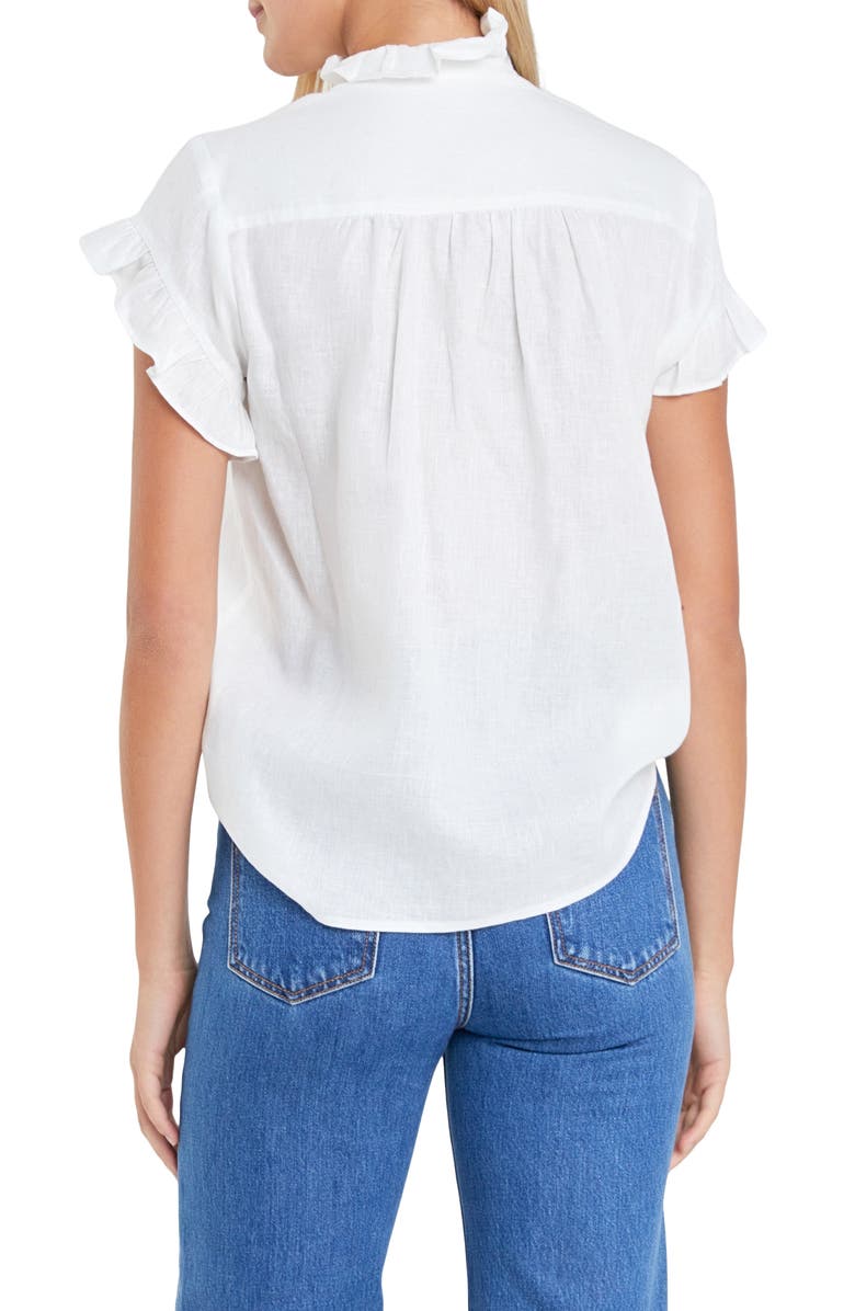 English Factory Ruffle Trim Linen Button-Up Shirt, Alternate, color, 