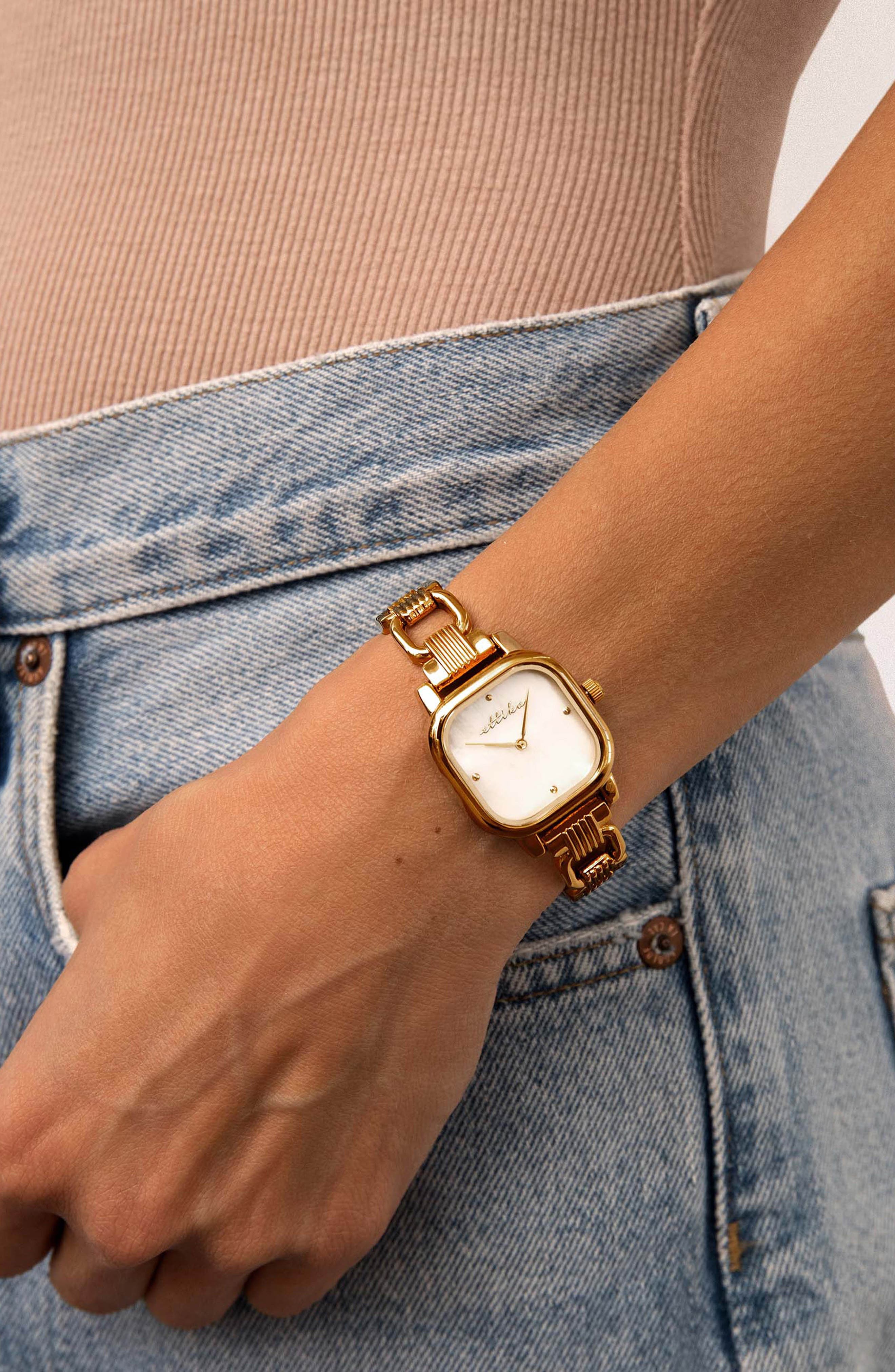Ettika Square Link Womens 24K Gold Plated Quartz Bracelet Watch New Battery Ettika Square Link Bracelet Watch (Women) | Nordstromrack main image 2