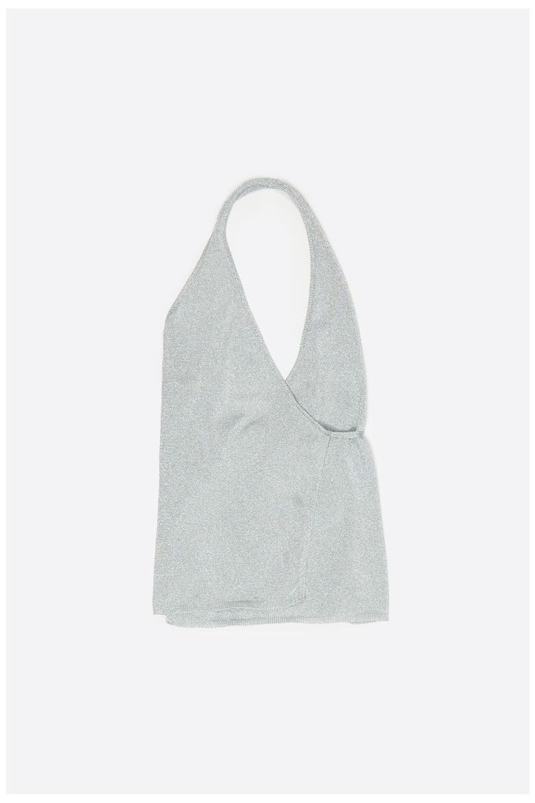 Metallic wrap knit top, Alternate, color, SILVER