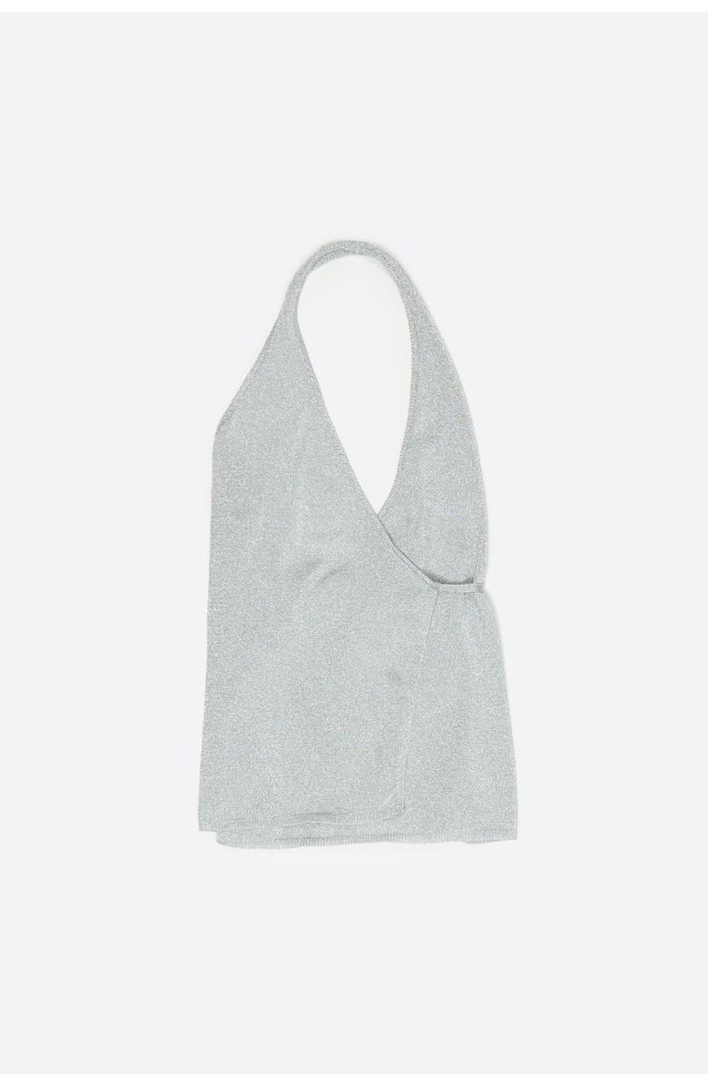 Bimba y Lola Metallic wrap knit top, Alternate, color, Silver