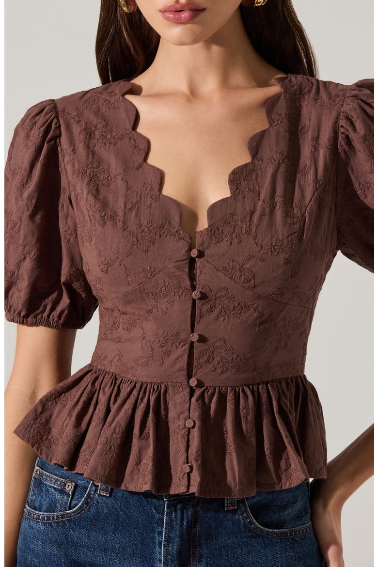 Arely Embroidered Cotton Button-Up Top, Alternate, color, BROWN