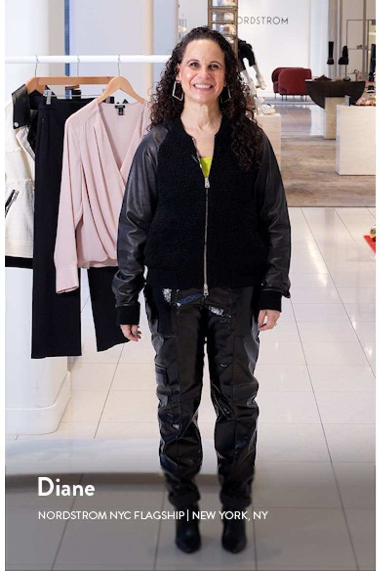 Renata Leather Sleeve Wool Blend Bomber Cardigan video