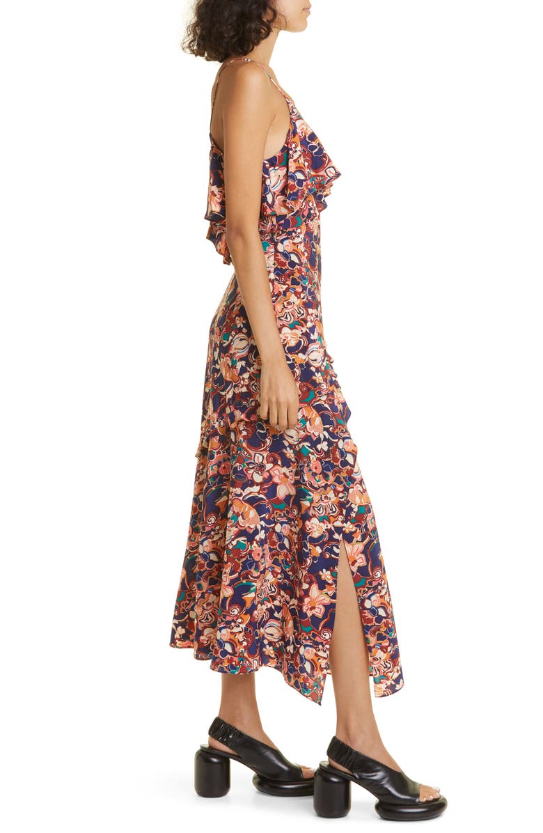 A.L.C. Penelope Floral Print Silk Blend Ruffle Dress, Alternate, color,