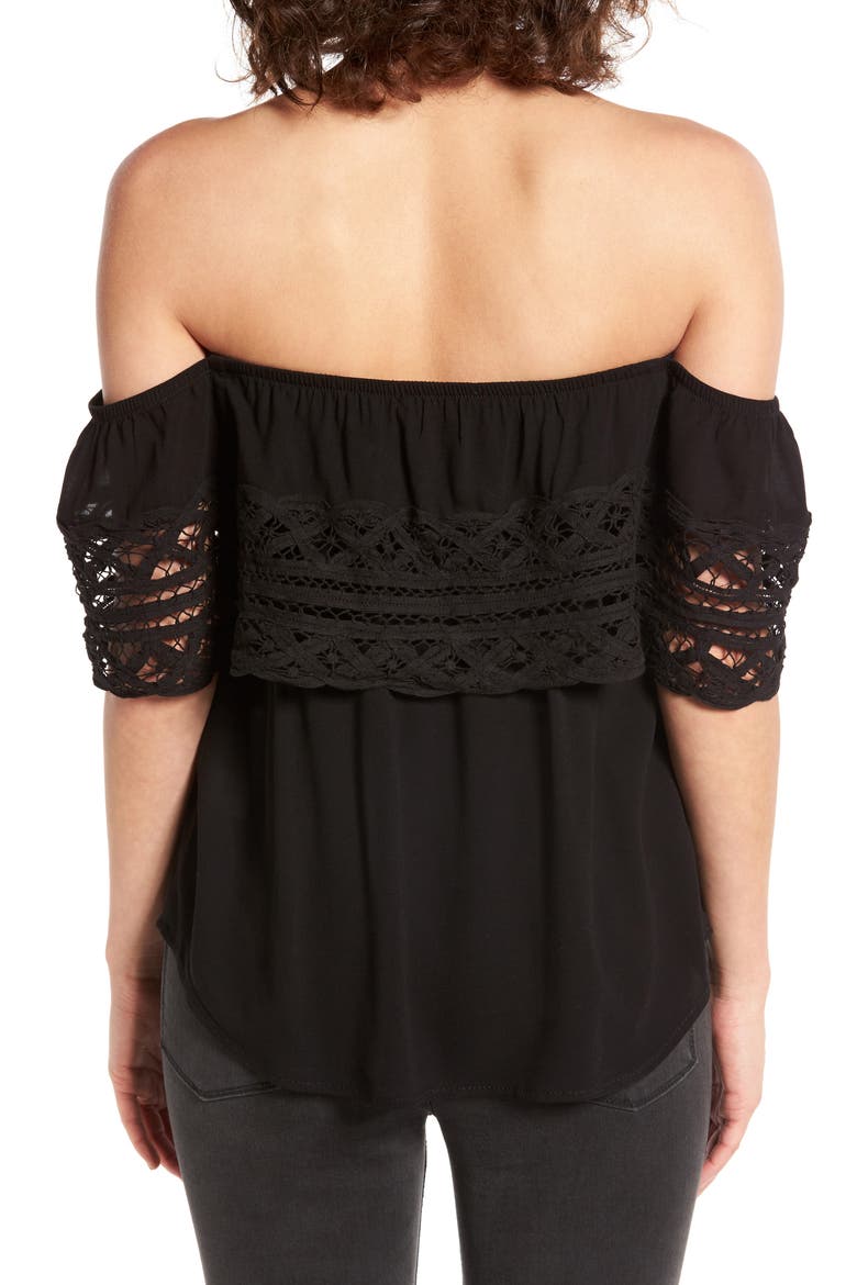 Crochet Off the Shoulder Top, Alternate, color, BLACK
