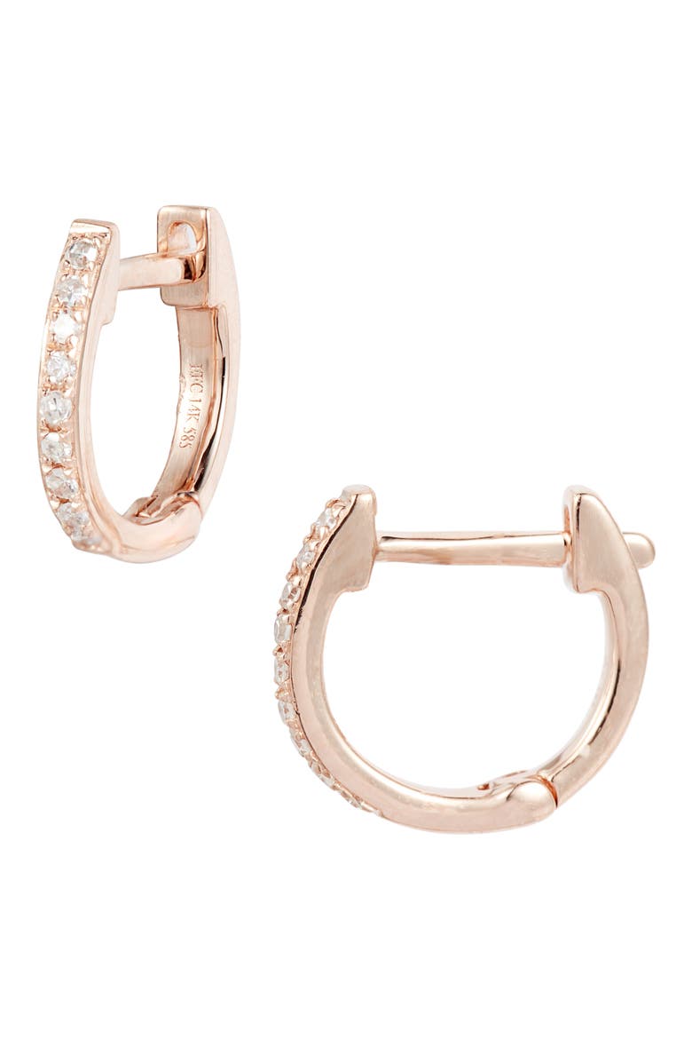 Mini Diamond Hoop Earrings, Main, color, ROSE GOLD