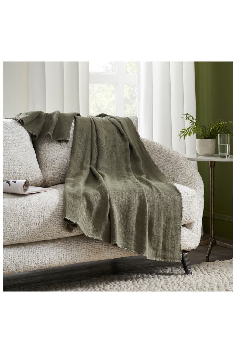 Vernier Linen Throw Blanket, Alternate, color, OLIVE