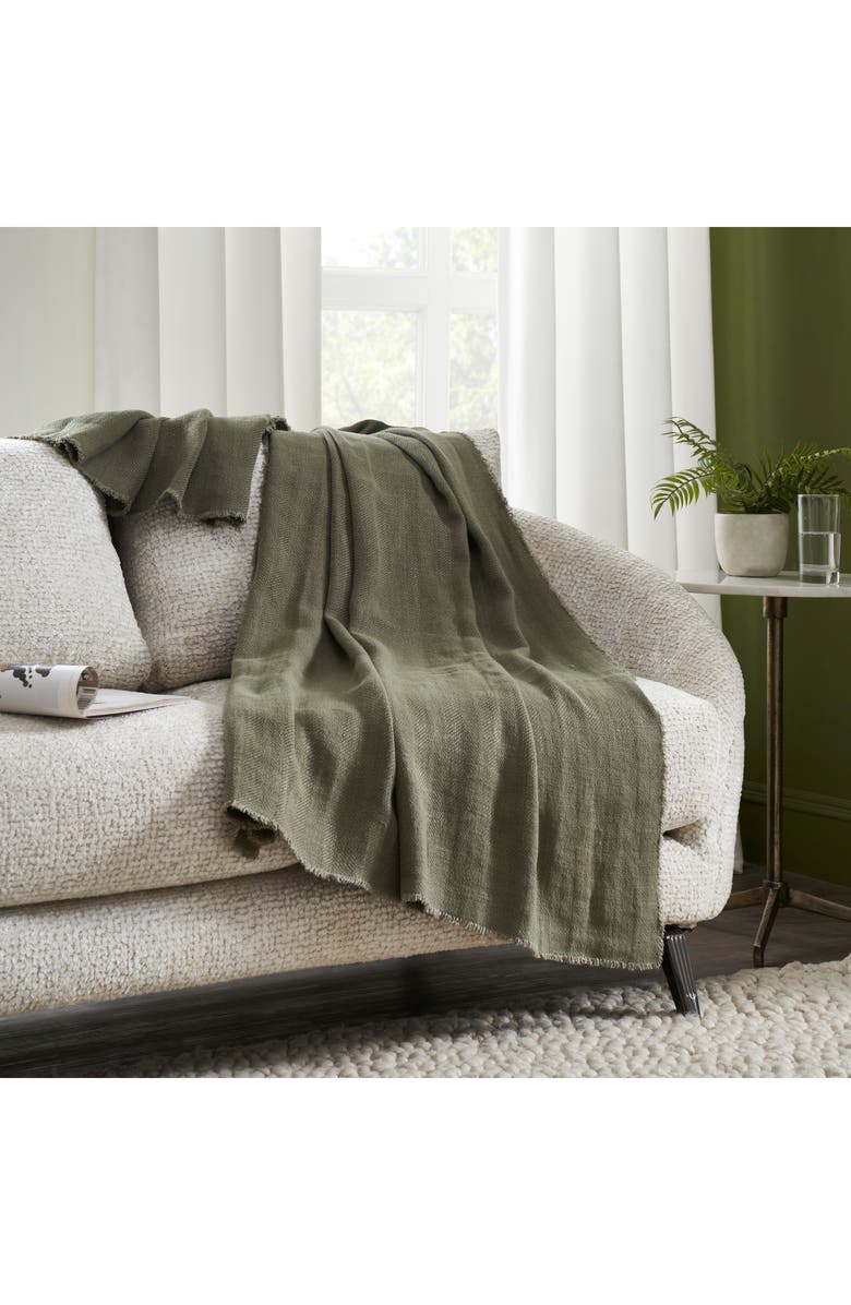 Renwil Vernier Linen Throw Blanket, Alternate, color, Olive