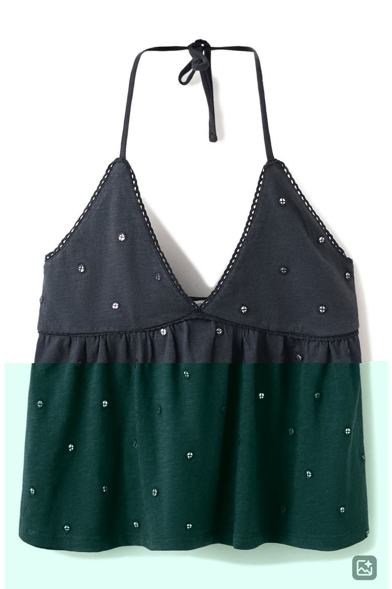 Sequin Embroidered Cotton Halter Top, Alternate, color, CHARCOAL