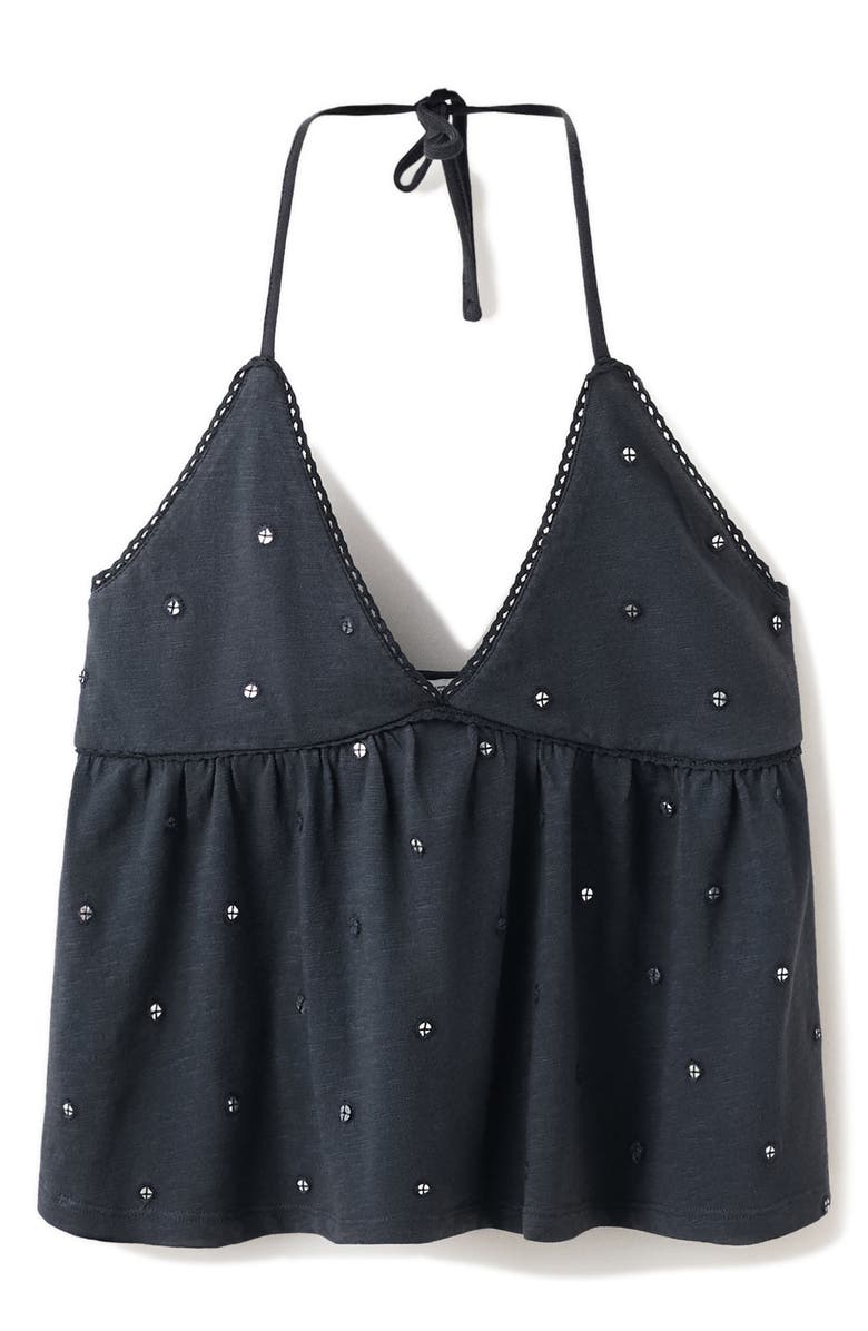 MANGO TEEN <p>Sequin Embroidered Cotton Halter Top</p>, Alternate, color, Charcoal