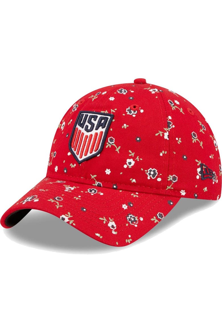 Women's New Era Red USMNT Floral 9TWENTY Adjustable Hat, Main, color, Red