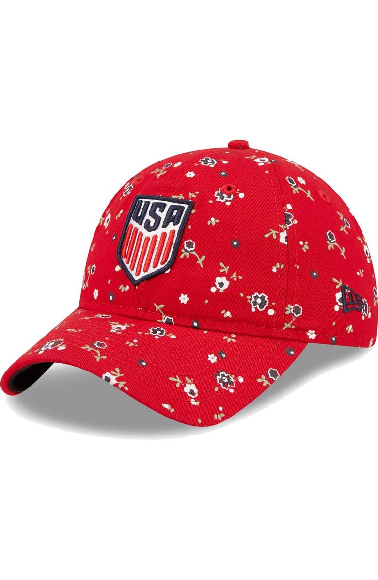 New Era Women's New Era Red USMNT Floral 9TWENTY Adjustable Hat, Main, color, 