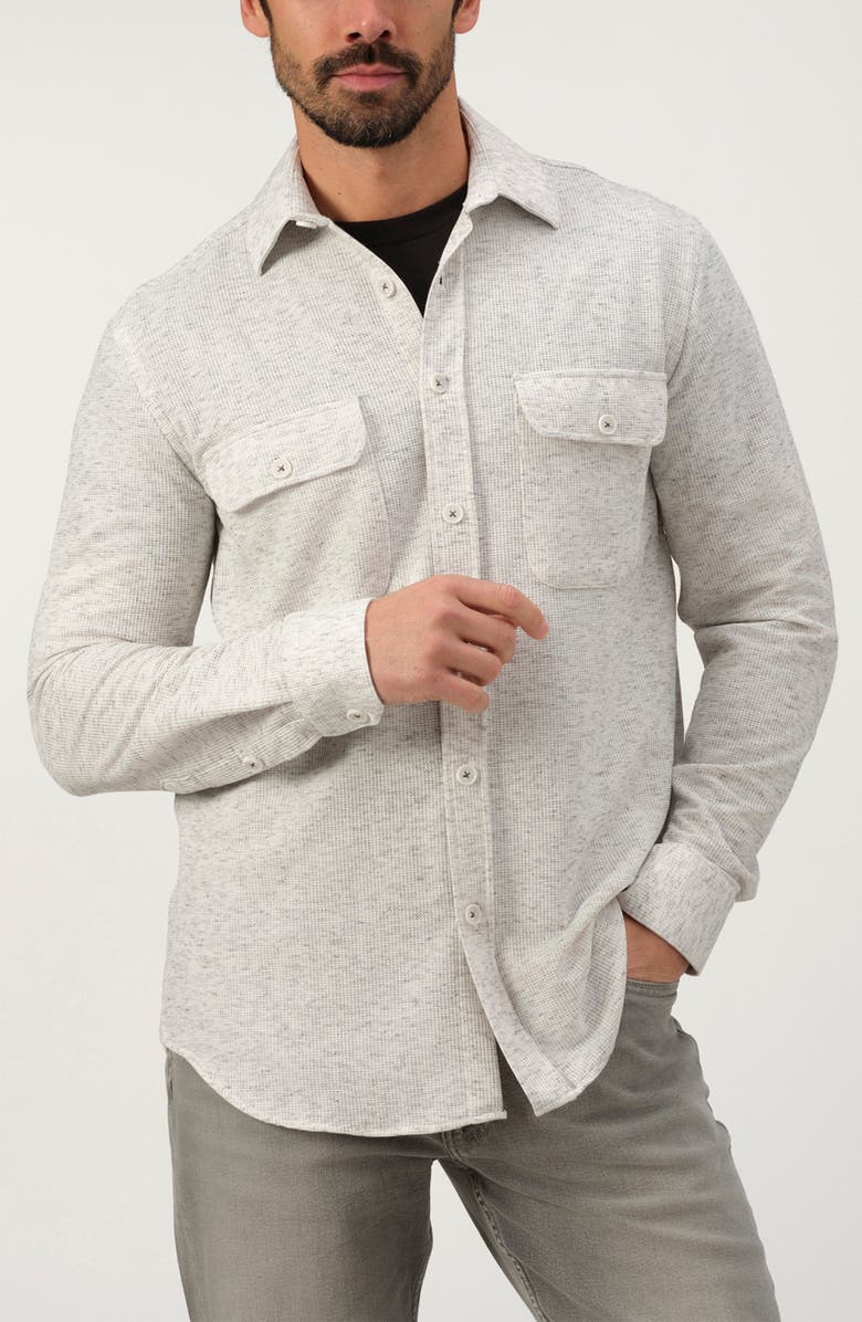 STUDIO GARNET LOS ANGELES Waffle Knit Stretch Cotton Overshirt, Alternate, color, Ivory/ Black