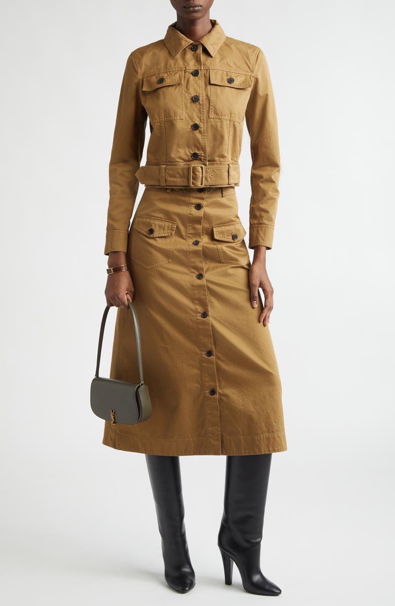 Saint Laurent Crop Cotton Serge Jacket, Alternate, color, Chatain