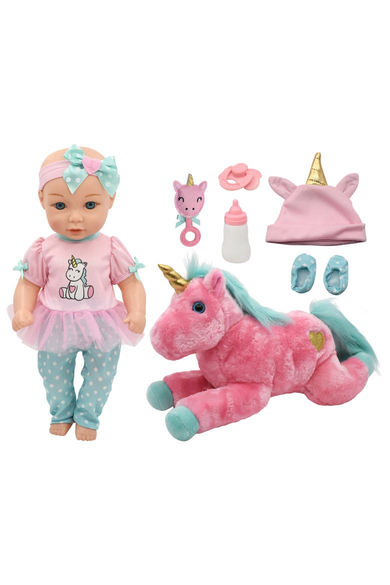 15" Hop On Baby Set Unicorn, Main, color, Multicolored