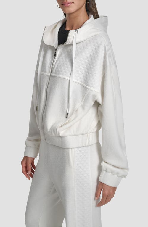 Dkny Mixed Media Zip-up Hooded Jacket In White
