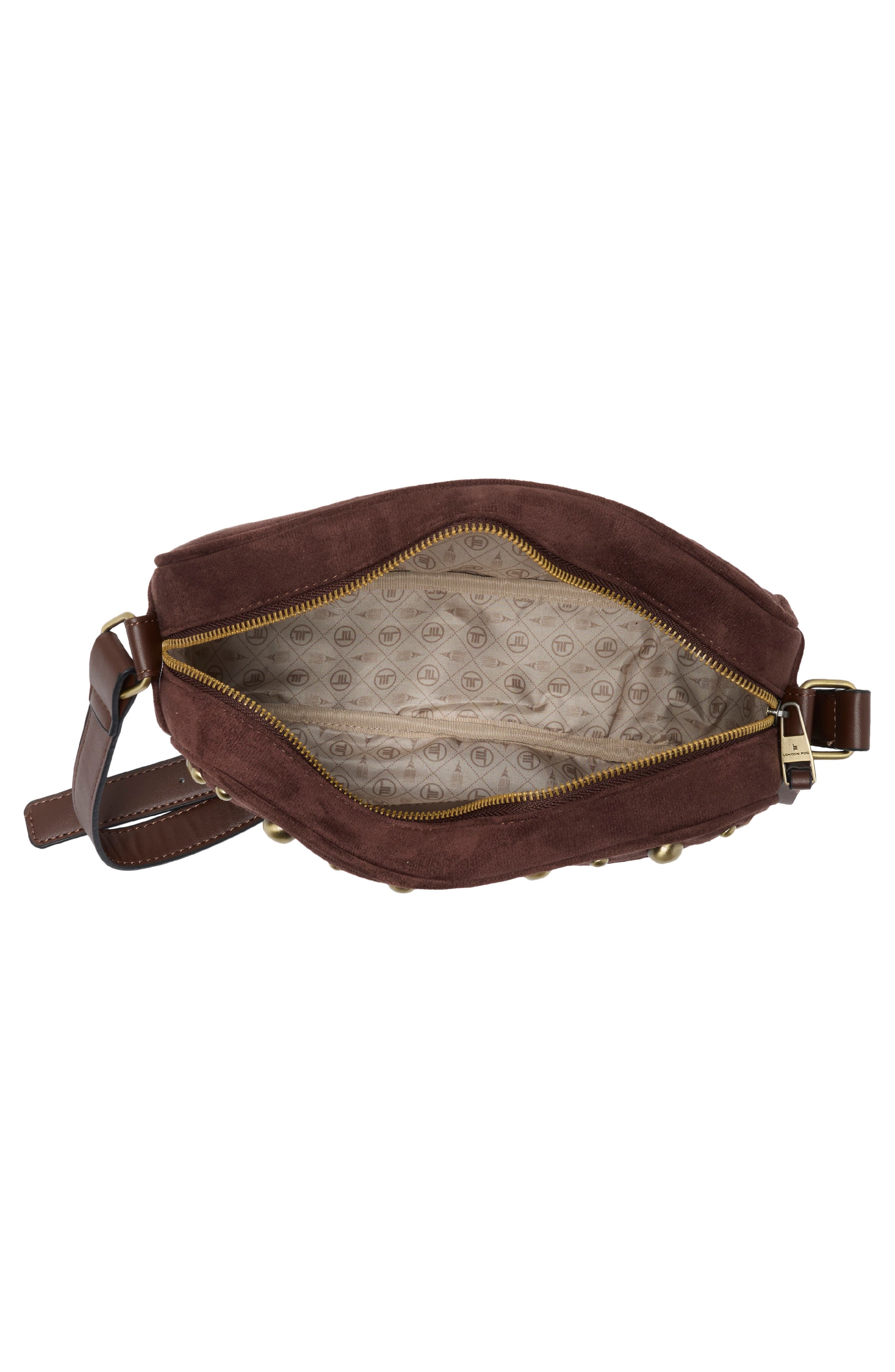 Faux Suede Bubble Studs Camera Bag, Alternate, color, CHOCOLATE