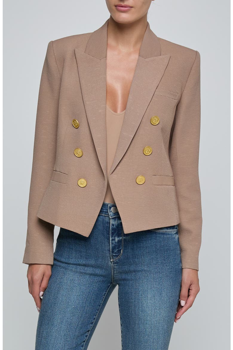 Brooke Texture Double Breasted Crop Blazer, Main, color, PORTABELLA/MLT FLORAL TAPESTRY