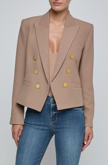 L'AGENCE Brooke Texture Double Breasted Crop Blazer | Nordstrom