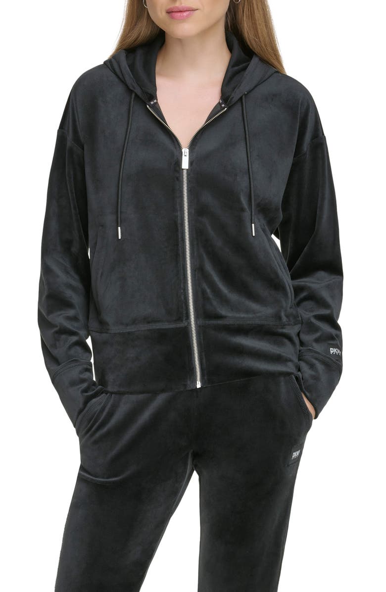 DKNY Velour Zip Hoodie, Main, color,