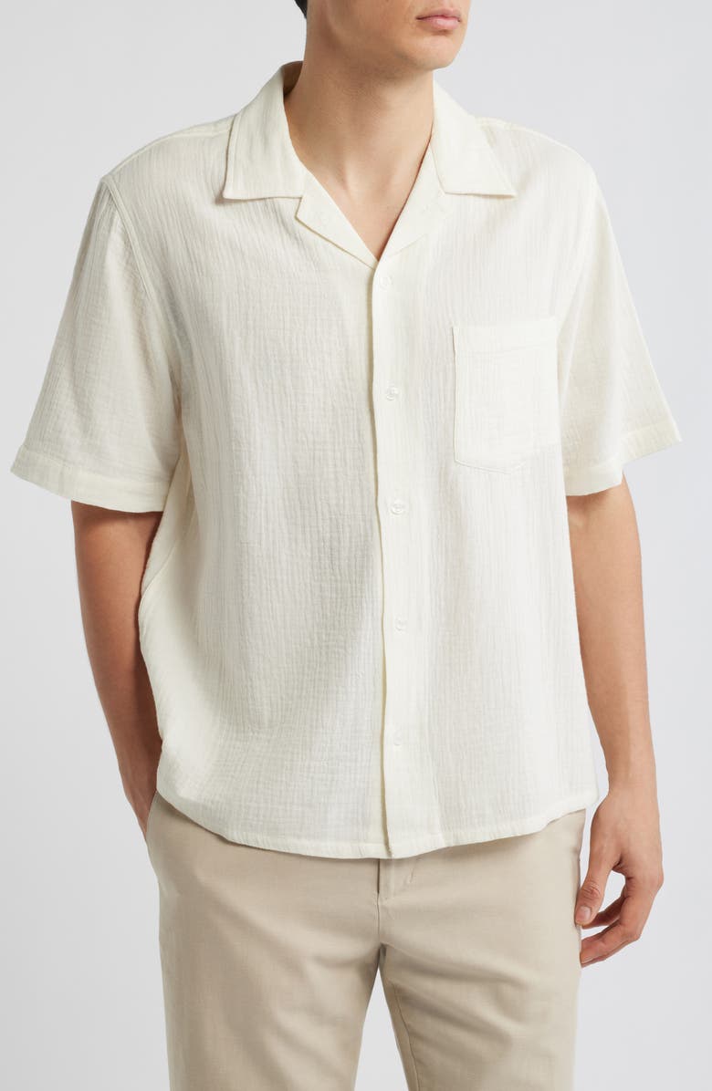 Corridor Double Cloth Short Sleeve Button-Up Shirt, Main, color, Natural