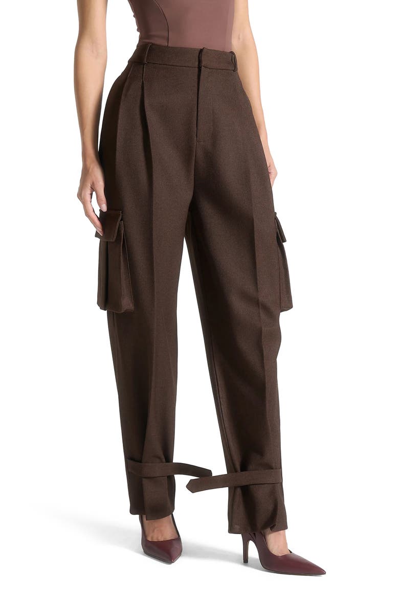Danielle Tailored Pleated Cargo Trousers, Alternate, color, Brown