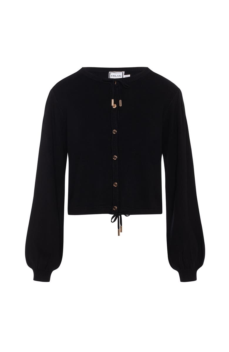 Milan Italy Cropped Knit Button Front Drawstring Cardigan, Main, color, Black
