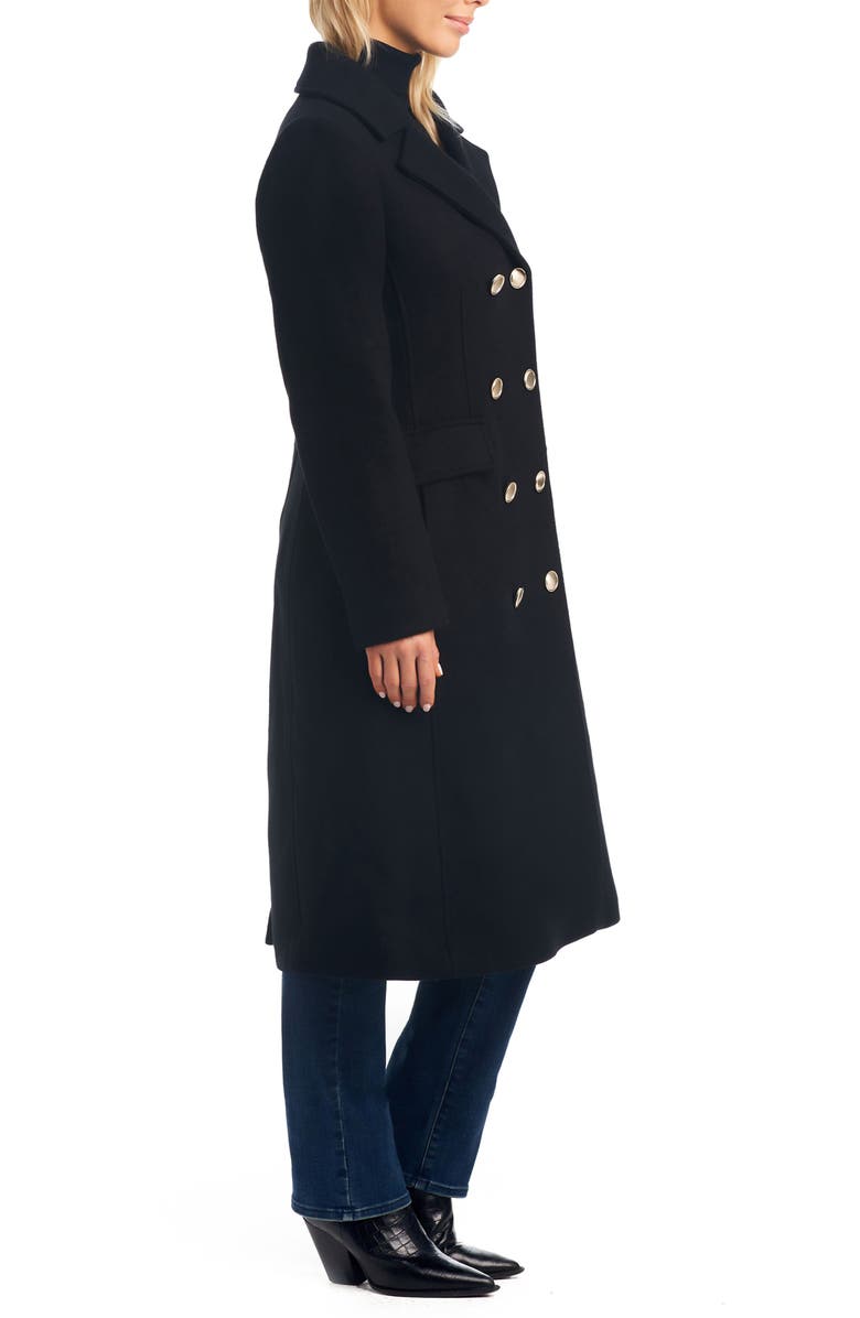 Vince Camuto Double Breasted Wool Blend Coat with Removable Faux Fur Collar, Alternate, color, Black
