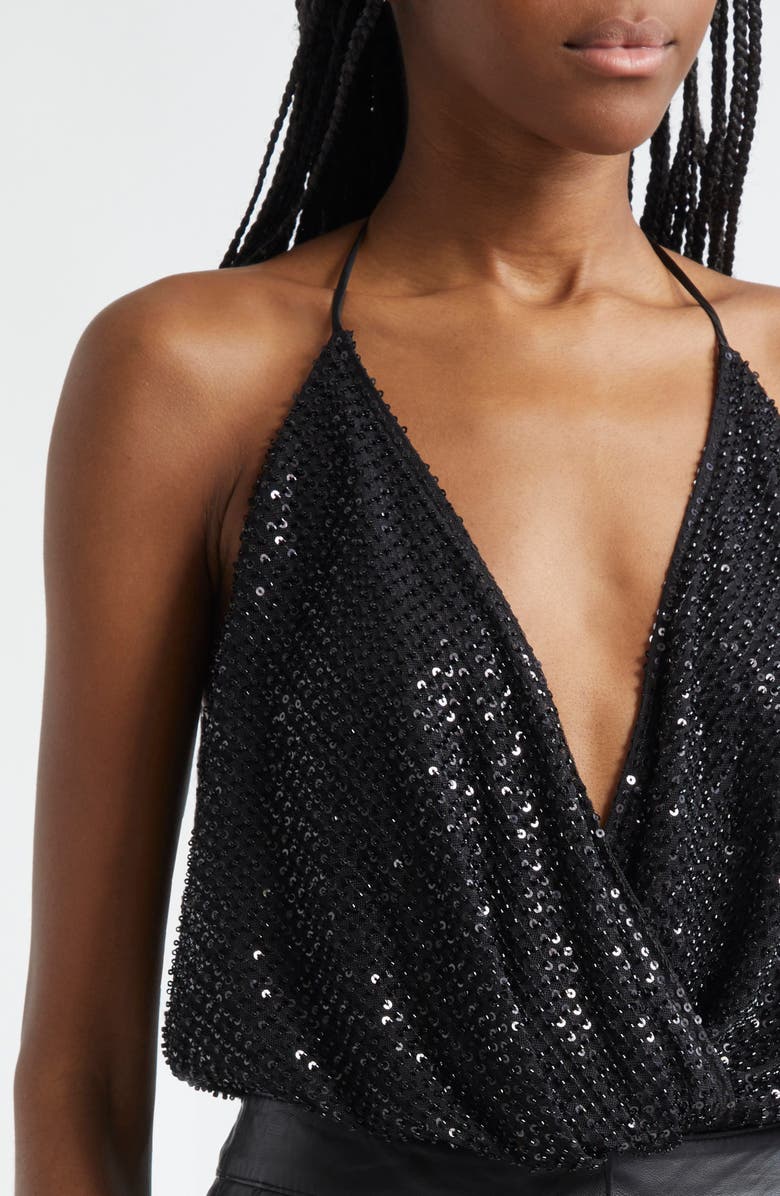 Ramy Brook Sullivan Sequin Halter Tank, Alternate, color, Black Beaded Mesh