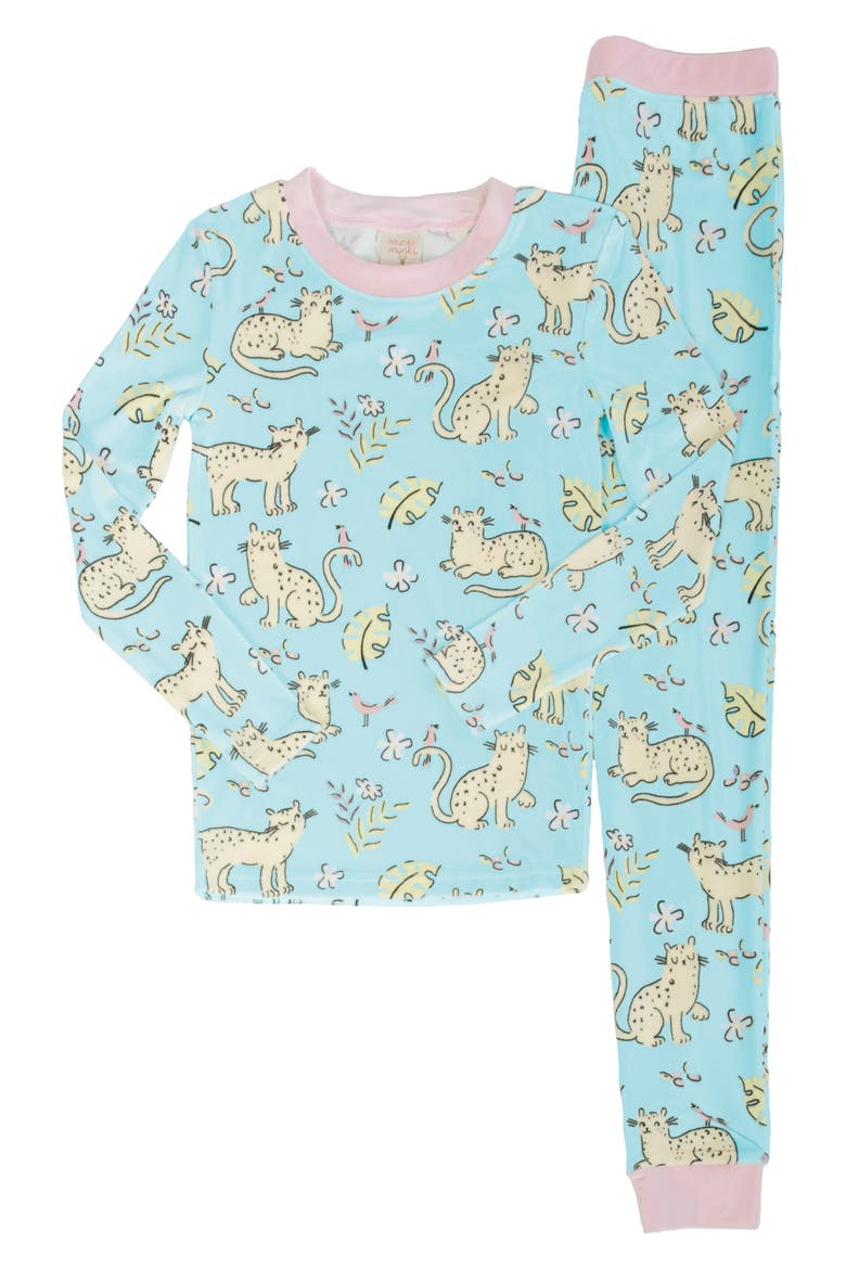 Kids' Jungle Kitties Fitted Two-Piece Pajamas, Main, color, LIGHT BLUE