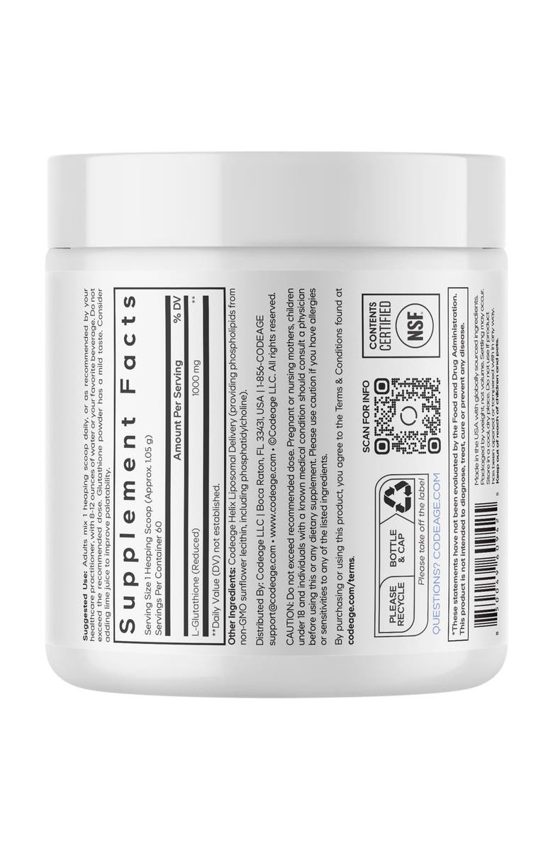 Codeage Liposomal Glutathione Powder 1000mg Supplement, Alternate, color, White