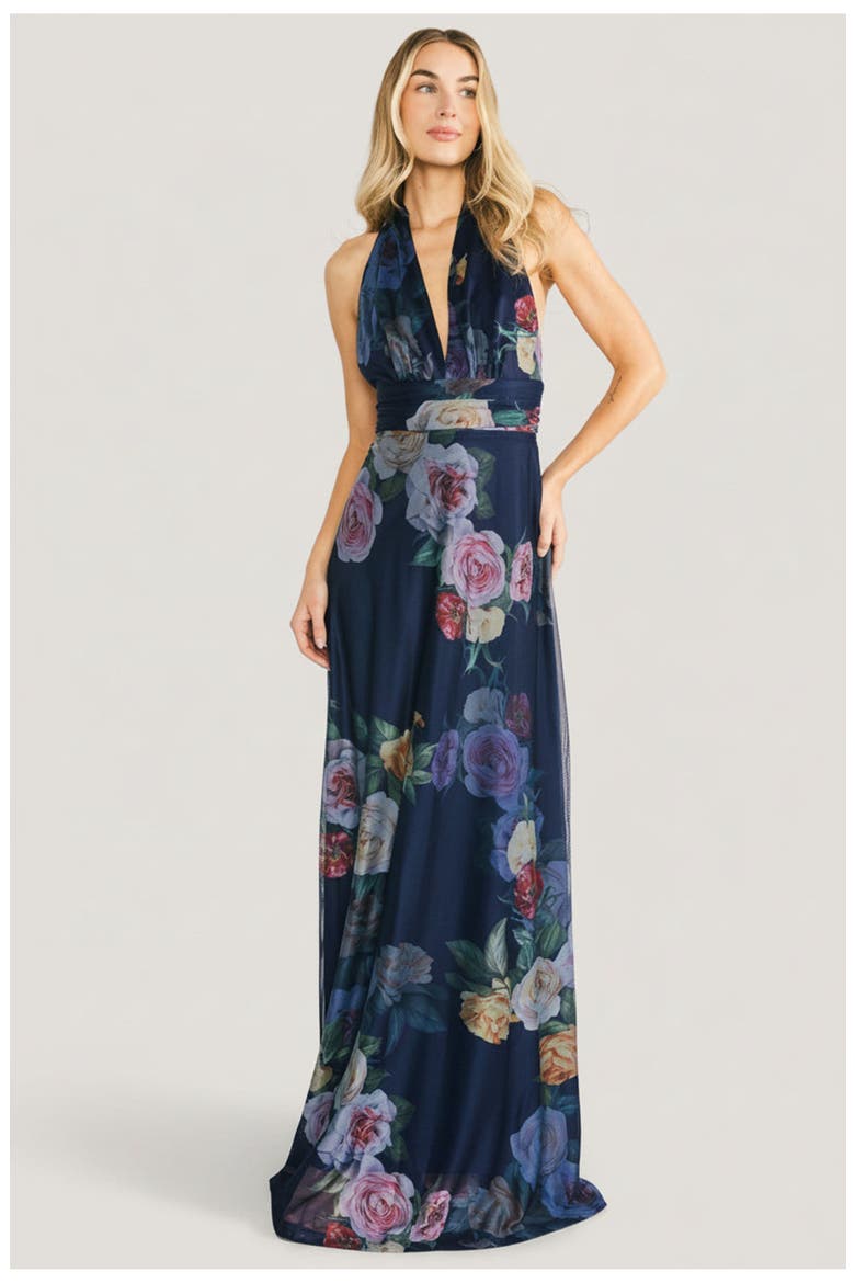 Dresden Halter Maxi Dress, Main, color, Navy Floral
