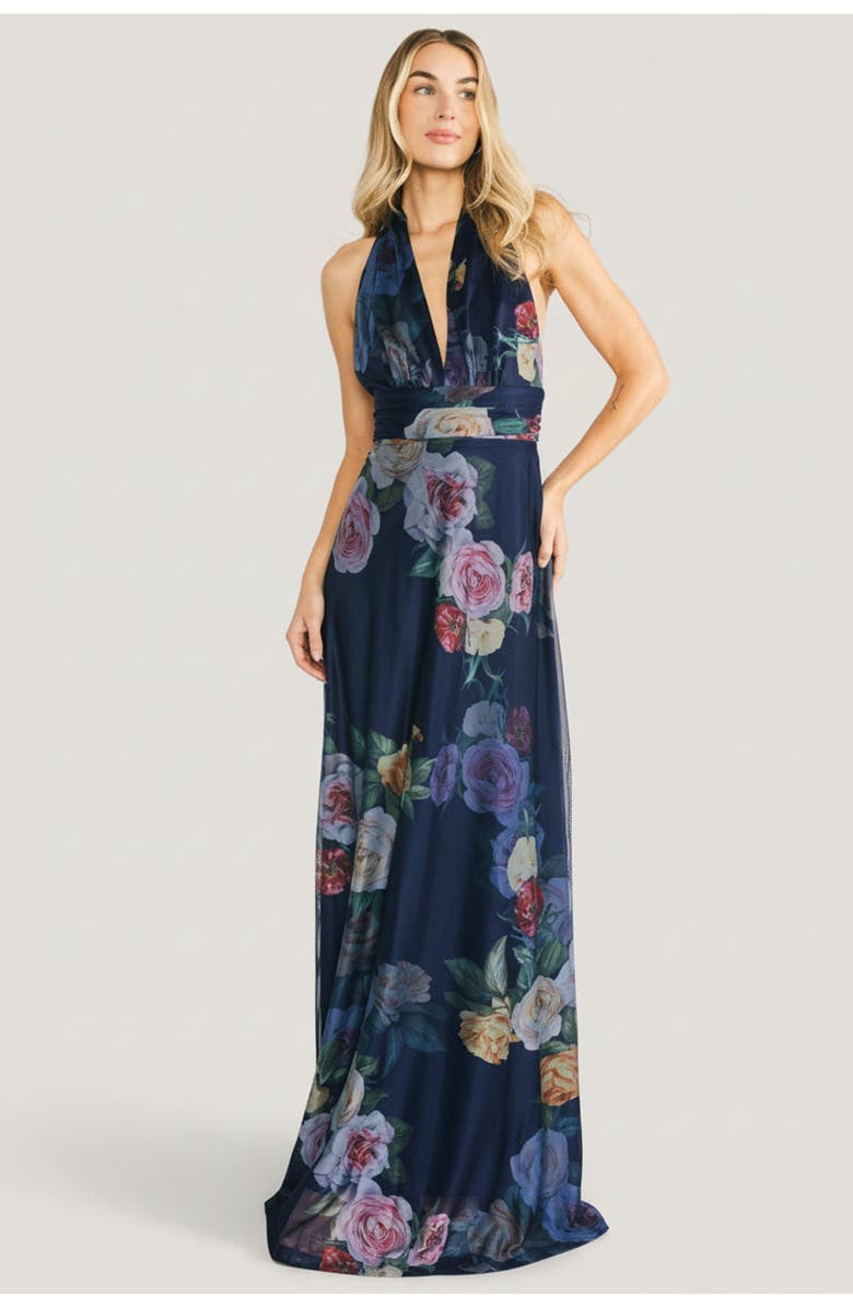 Baltic Børn Dresden Halter Maxi Dress, Main, color, Navy Floral