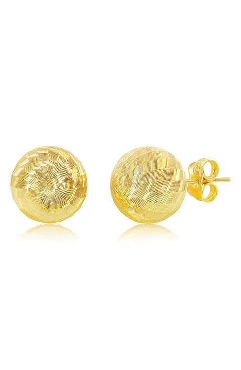 14K Yellow Gold Diamond Cut Bead Stud Earrings