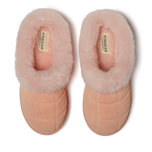 Dearfoams Fireside Bendigo Genuine Shearling Quilted Platform Clog Slipper In Peach Dust