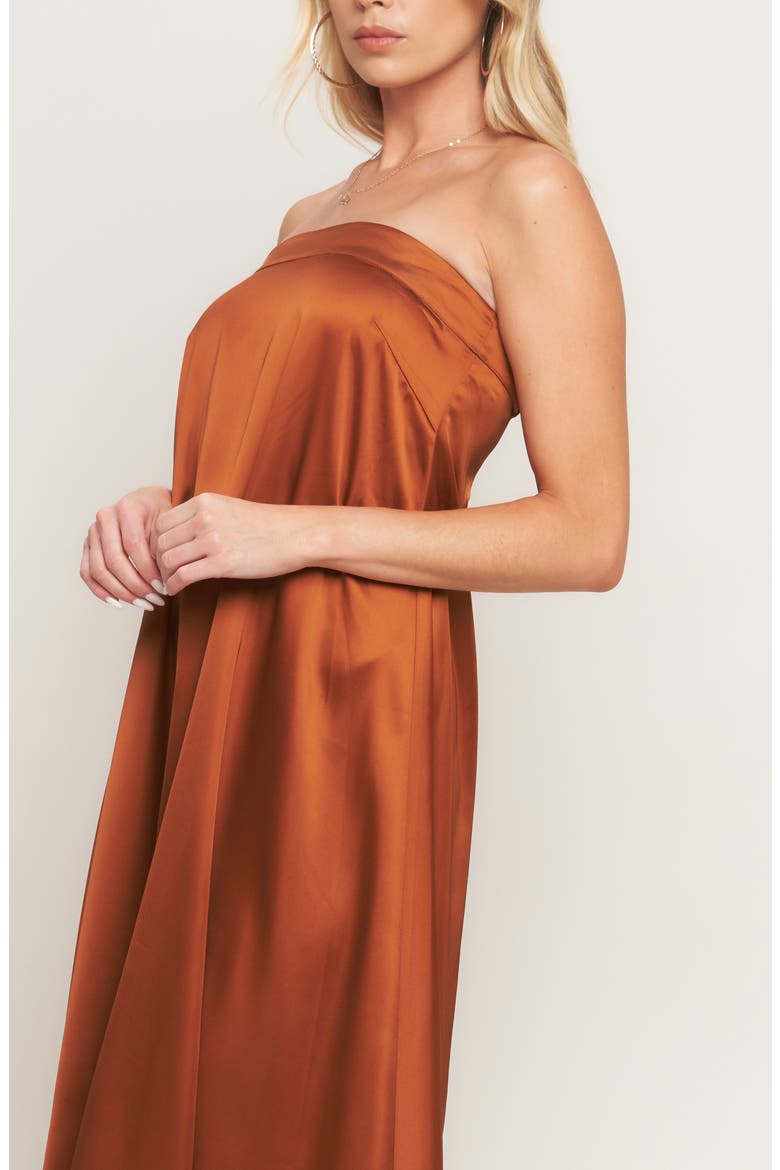 Strapless Satin Midi Dress, Alternate, color, BRONZE