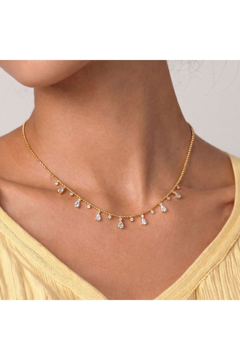 Alternating CZ Station Dangle Bead Necklace, Alternate, color, Gold Plated Sterling Silver