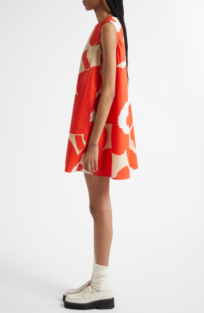 Marimekko Palatsi Unikko Organic Cotton Poplin Shift Minidress, Alternate, color, Orange